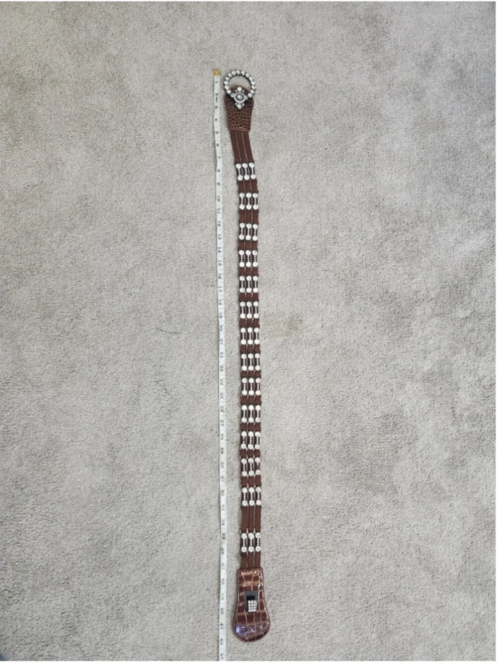 Brown Y2K Statement Belt Rhinestone Elastic Stretch Waist Belt McBling 2000s